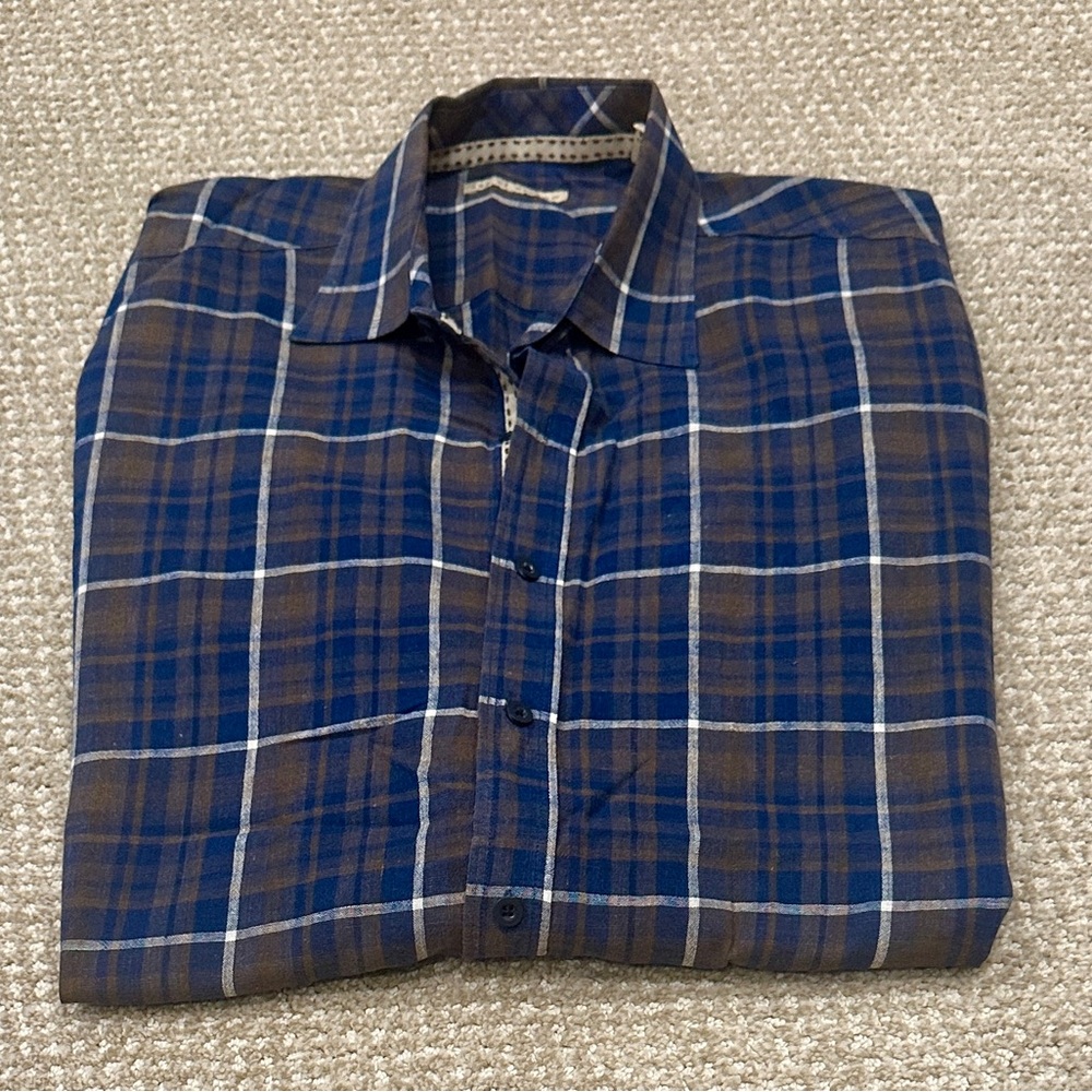 🧡Age of Wisdom mens long sleeve plaid bottom up shirt gray/blue/white sizeXXL🧡